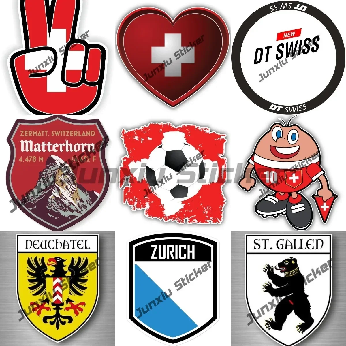 Canton of Zurich St.gallen City Switzerland Flag Emblem Sticker Souvenir Car Coat of Arms Switzerland Matterhorn Shield Car Body