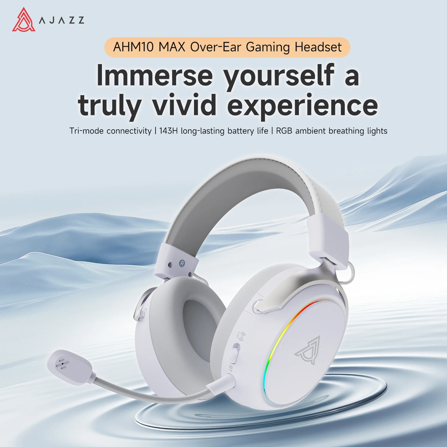 AJAZZ AHM10MAX Tri-Modus Kabelgebunden/Bluetooth/2.4G Geräuschunterdrückendes Hochleistungs-Gaming-Headset mit 7.1 Surround Sound Geschenke