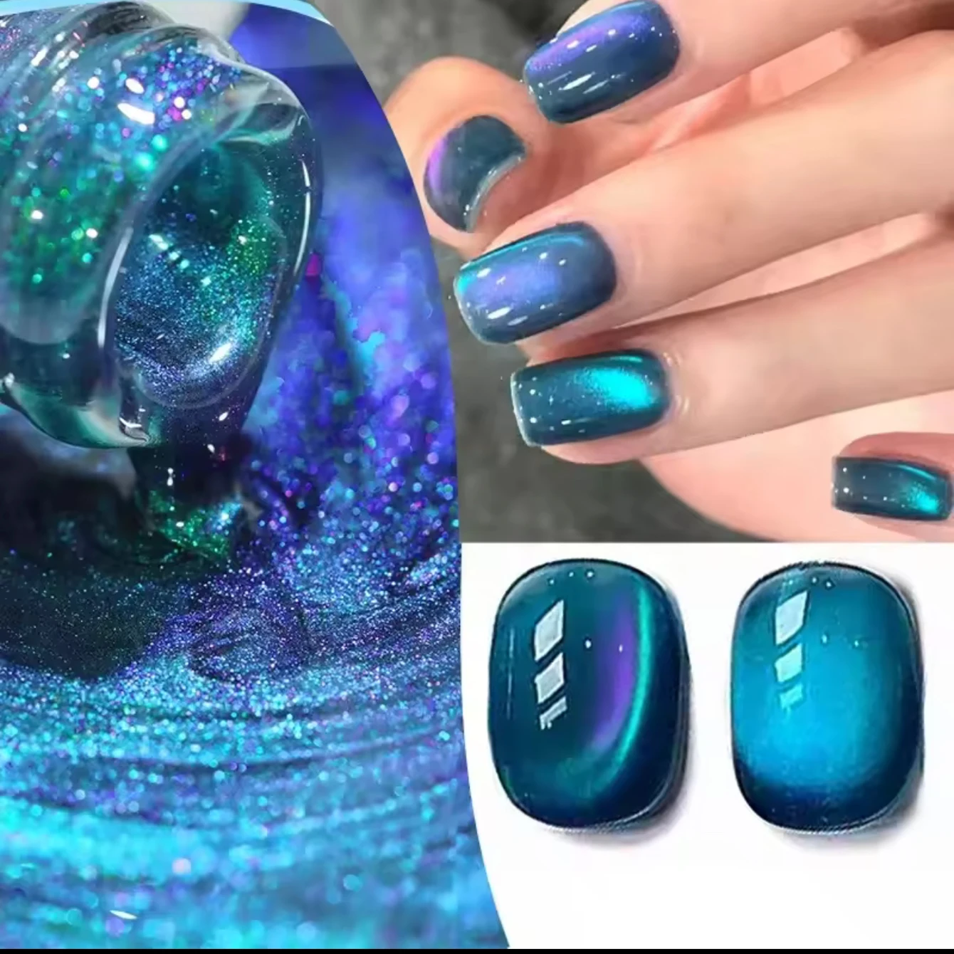 Esmalte em Gel Olho de Gato MIANEL 12ML com Contas de Vidro Azul Flash Mint Mambo Clareador para Unhas Azuis 1-21un.