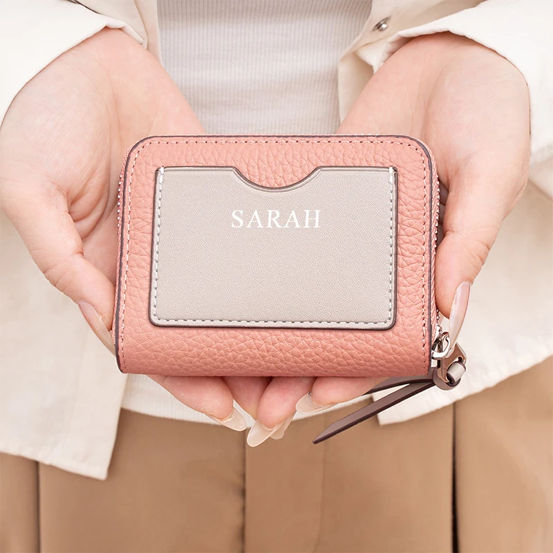 Fashion Woman Cute Card Wallet Custom Initials Cowhide Luxury Coin Purse Lady Creative Card Holder Versatile RFID Blocking Bags