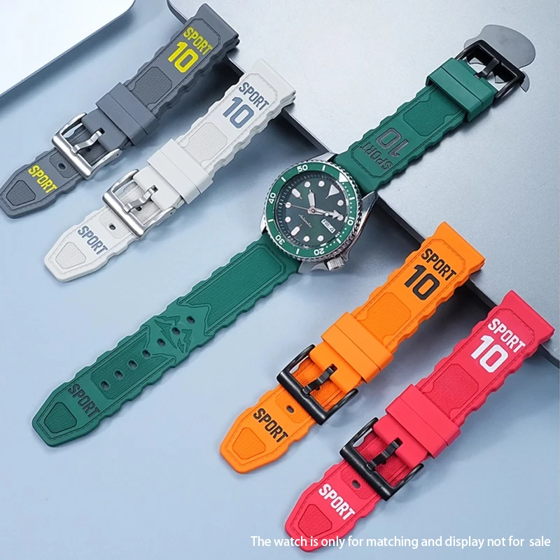 

20mm 22mm Soft Rubber Waffle Strap Bracelet Universal Men Diver Silicone Waterproof Sport For Seiko5 SRPD79 Watchband For Men