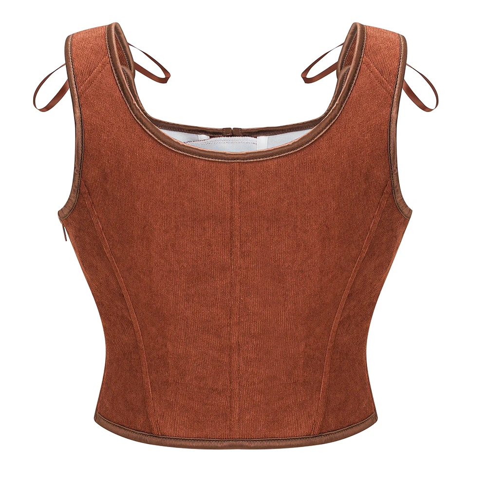 Brown Front Lace Up Zipper Vintage Gothic Women Corset Tank Top Sexy Waist Trainer Body Shaper Steampunk Shapewear Slimming Vest