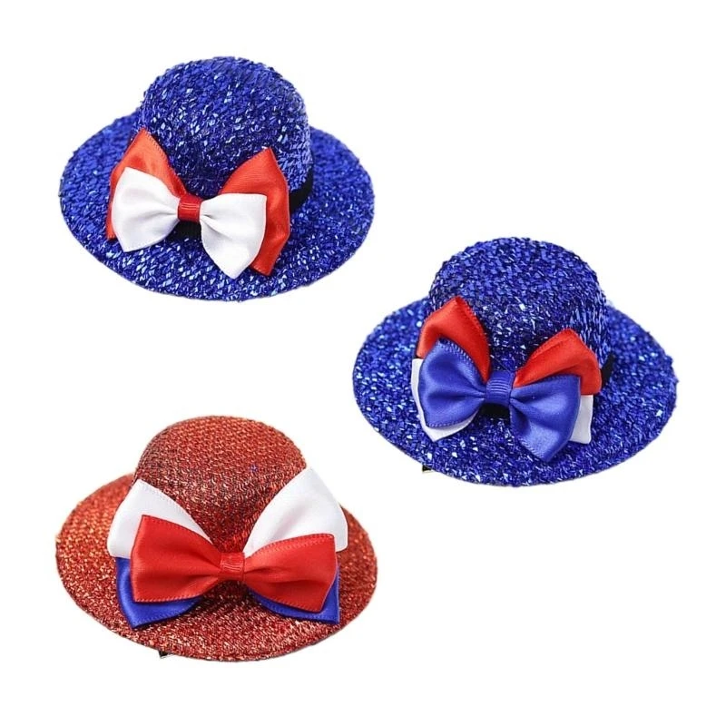 y5gc kids bowknot مشبك الشعر المتلألئة يوليو كوستم الشعر مقطع للجنسين لاعب كرة القدم قبعة أعلى قبعة يوليو.