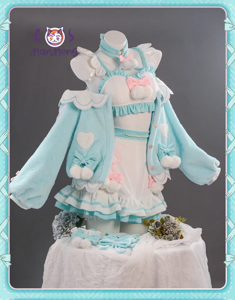 Miku Cosplay Kostüm Spiel-Cosplay Anime Damen Süßes Blaues Flauschiges Kleid Kostüm Miku Cosplay Halloween-Party Damen Süßes Niedliches Set