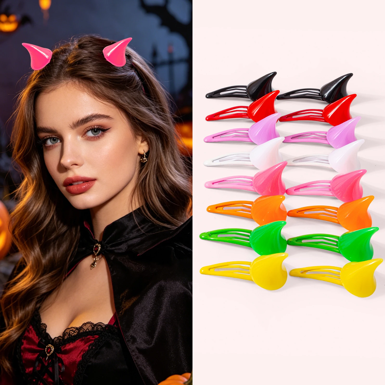 8-piece mini colored devil's horn hair clip Halloween cosplay devil's horn hair clip party hair accessory.
