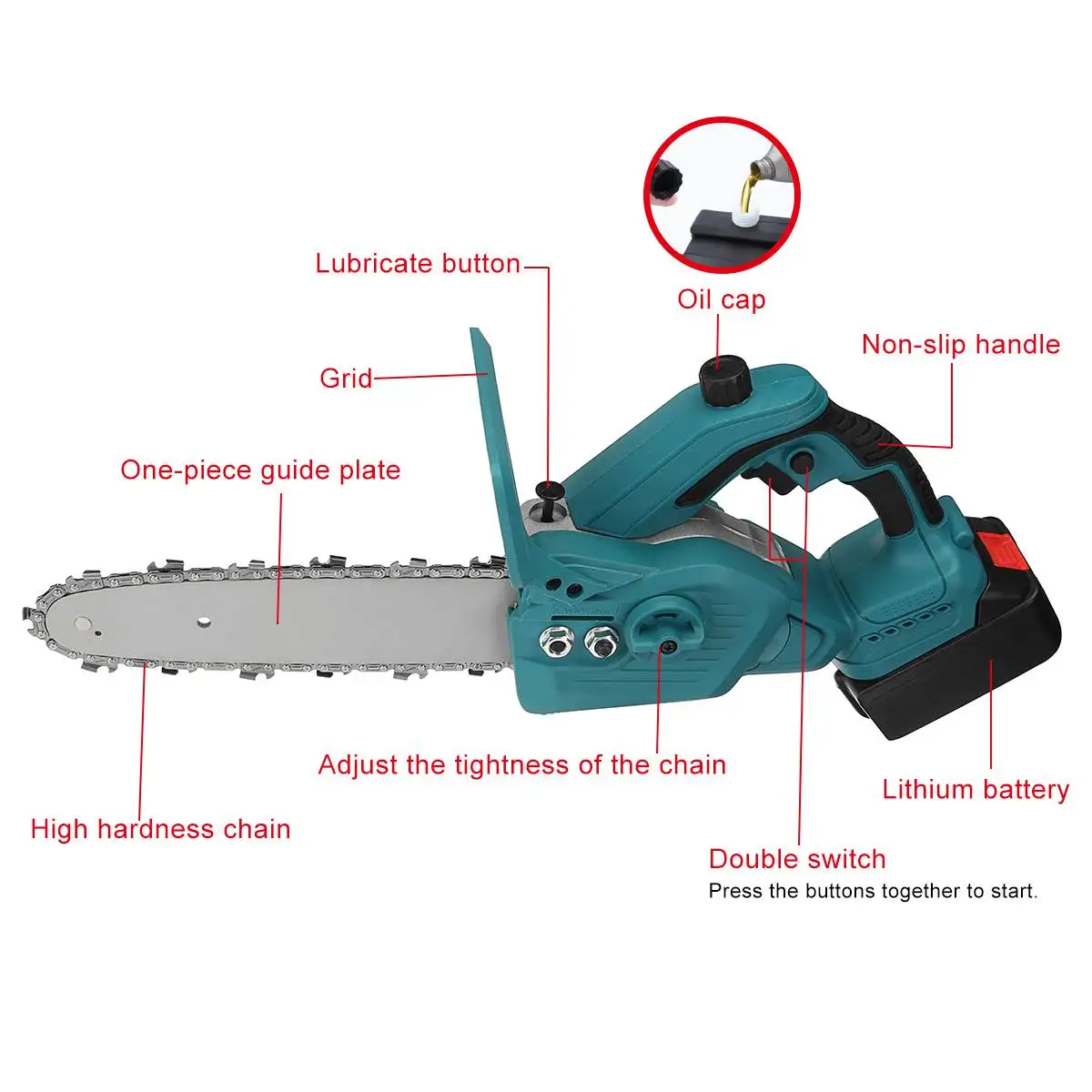 Imagem -03 - Óleo Lubrificação Elétrica Chain Saw Handheld Poda Chainsaw Woodworking Ferramentas de Corte Baterias Recarregáveis 10