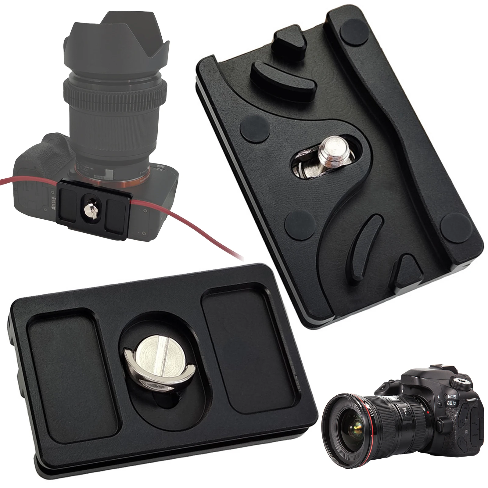 Aluminum Alloy Tether Plate with 1/4 Inch Thread Camera Tether Cable Clamp Block for SLR DSLR Tripod Ball Head