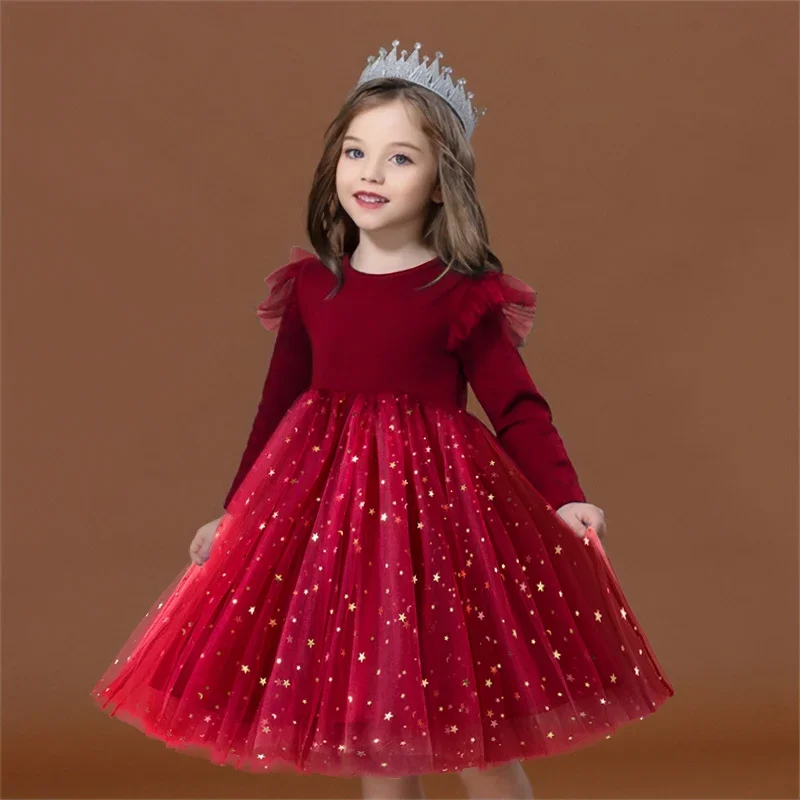 Green Christmas Dress for Kids Girls Autumn Long Sleeves Princess Dresses Children Winter Birthday Party New Year Costume 3-8Yrs