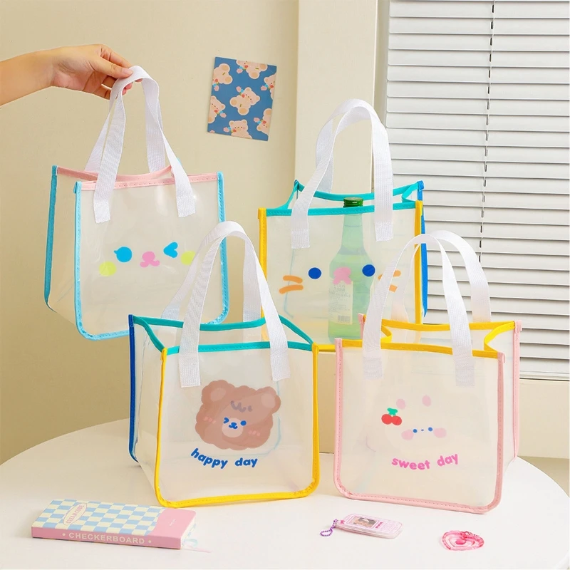 2023 New  Bear Girls Transparent  Shopping Bag Women  Travel Handbag Clear Wash Bags