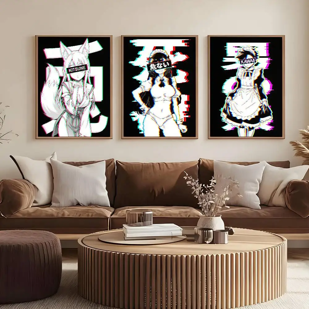 Póster de Anime Manga Glitched Sad Girl Hentai Catgirl, Pósteres HD para Decoración del Hogar, Habitación, Bar, Cafetería, Arte de Pared, Pintura, Imagen