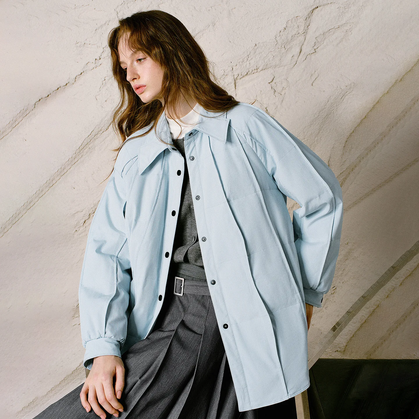 TOYOUTH Women Down Jacket 2026 Winter New Lapel Wave Seam Design Commuter Shirt‑Style Coat