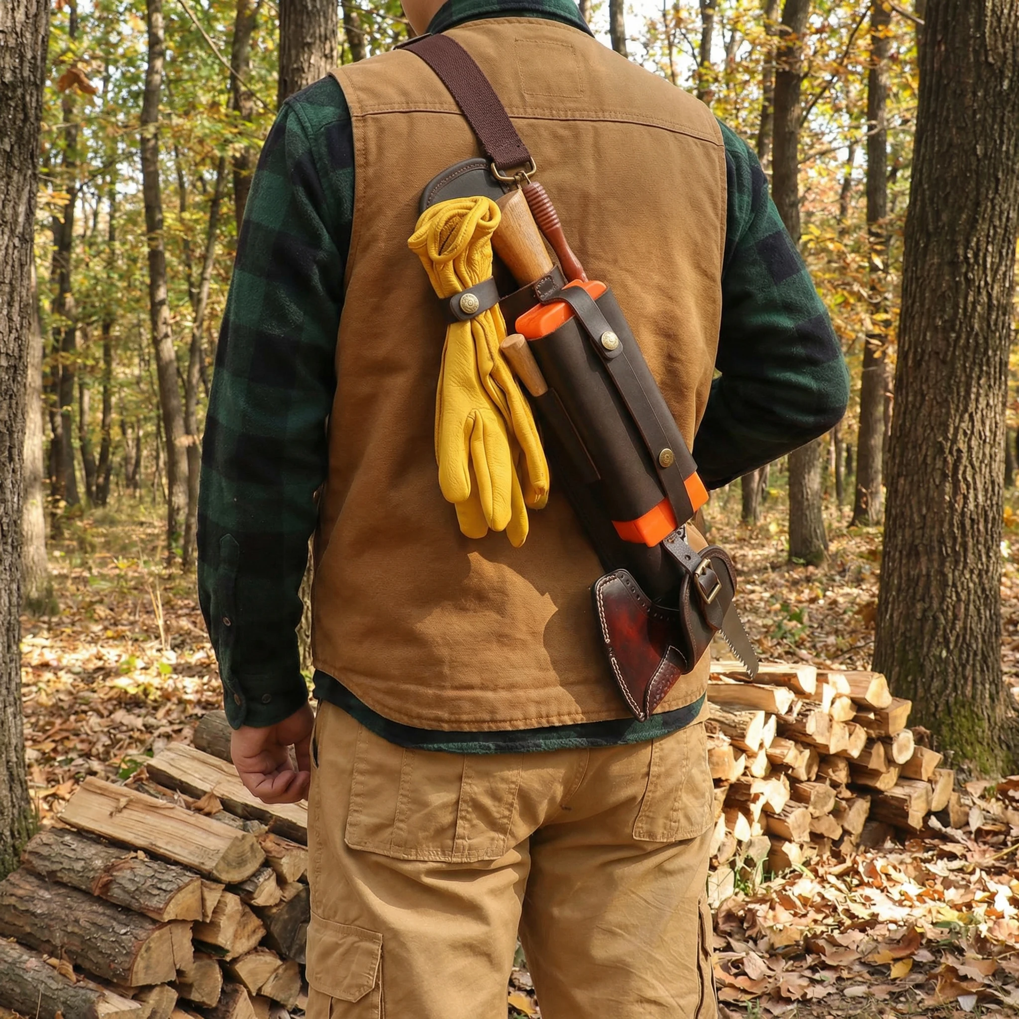 Tourbon Leather Axe Shoulder Bag Tool Carrier with Adjustable Strap Felling Wedges Pouch Tree Felling, Camping & Forestry