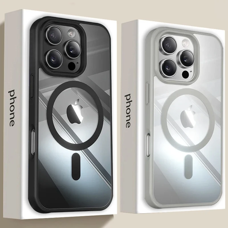 

16 Pro Max New Senior Acrylic Transparent Case for iPhone 16 15 14 13 12 11 Pro Max Plus Fall Prevention Magsafe Magnetic Cover