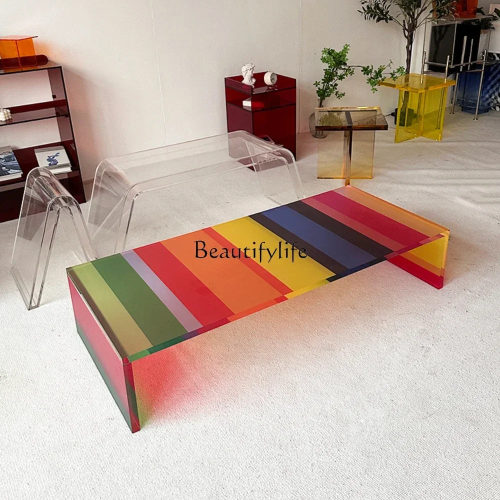

ls 18Modern simple rainbow coffee table plexiglass high-end art creative color table