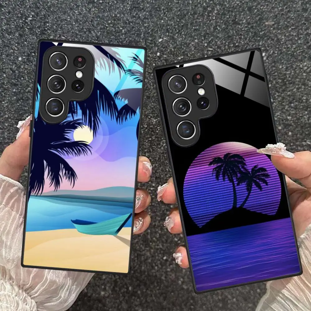 

Beach Coconut Tree Mobile Phone Case for Samsung Galaxy A56 55 54 53 52 51 36 35 34 23 16 15 5G Glass Colorful Cover Smartphone