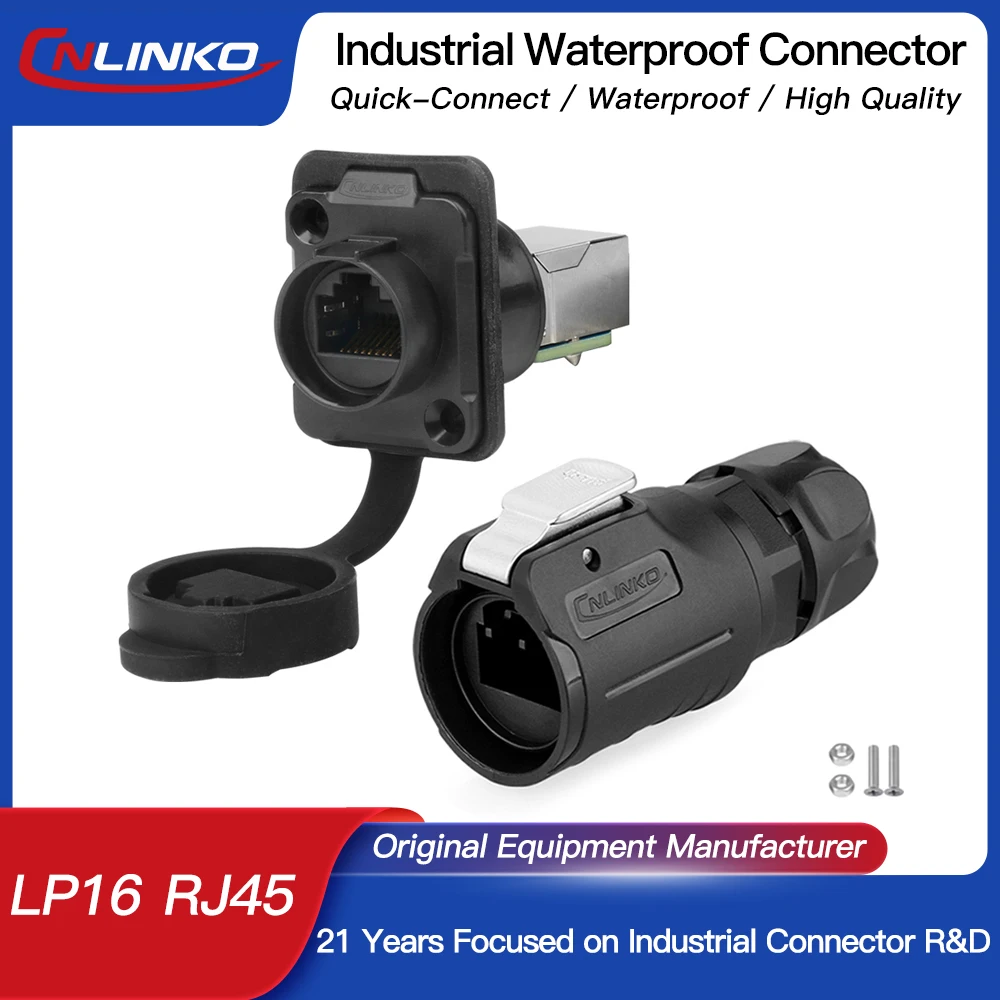 CNLINKO Quick Connect PBT Plastic LP16 RJ45 Connector Waterproof Network Connectors High Reliability for Industrial Ethernet