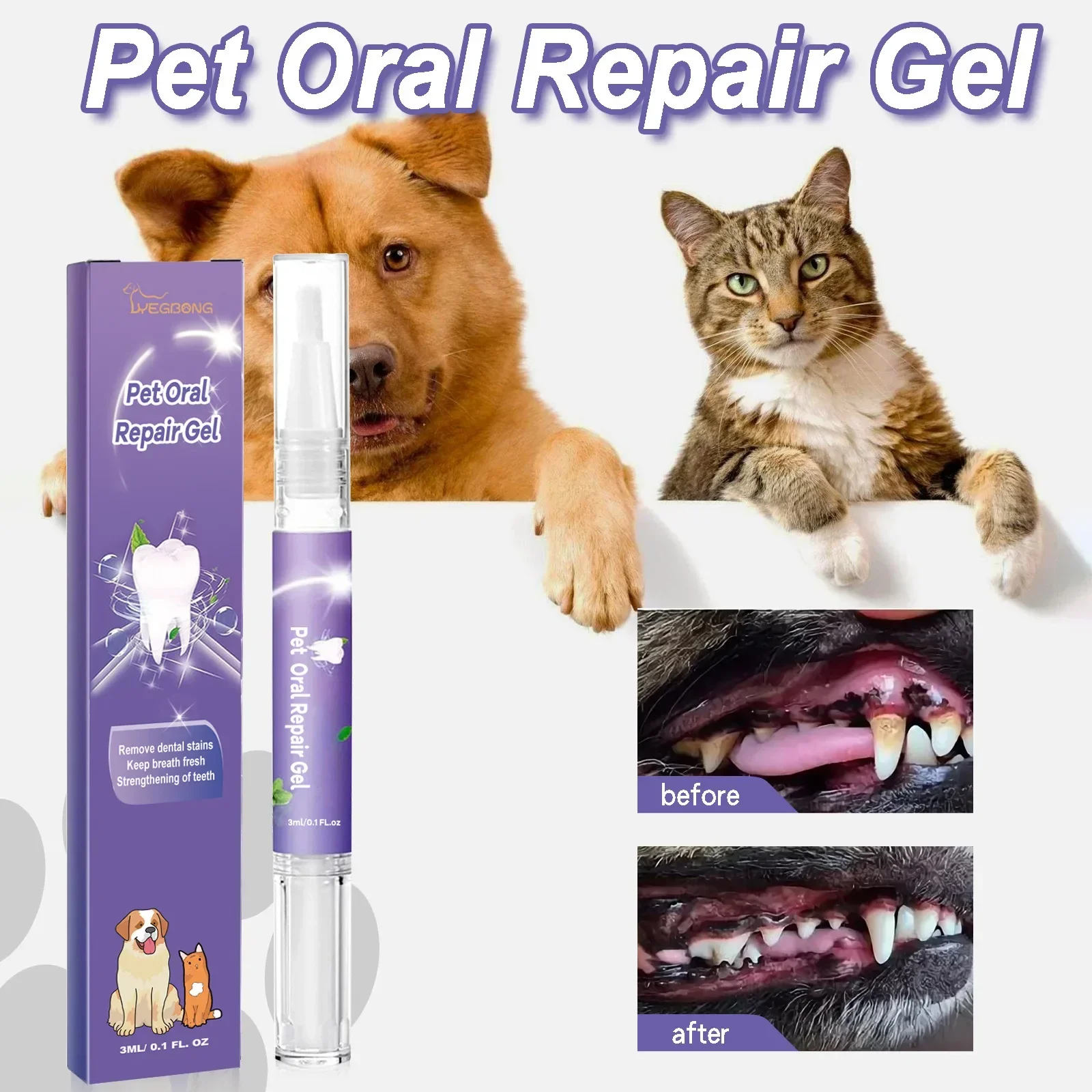 Yegbong Pet Oral Repair Gel, Dog Cat Tooth Odor Deep Cleansing Stain Care Pen