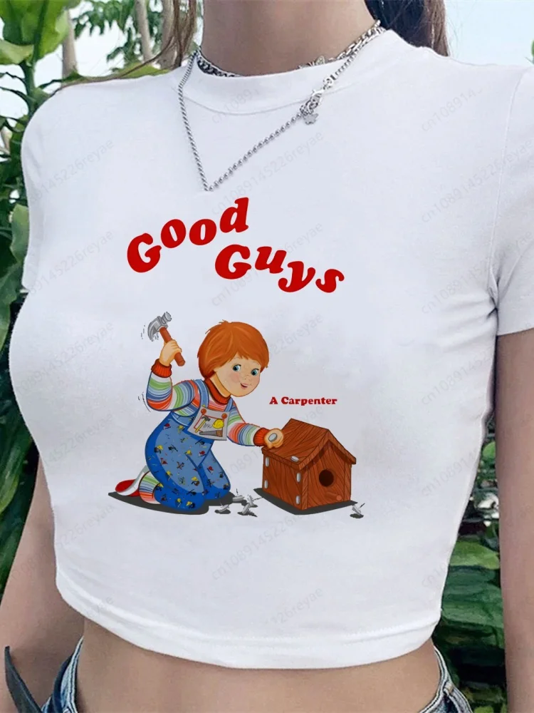 Chucky Printed Cropped Tops Ladies Summer Navel Top Girls Summer Tees Women Short Sleeve Casual Midriff-baring Tops