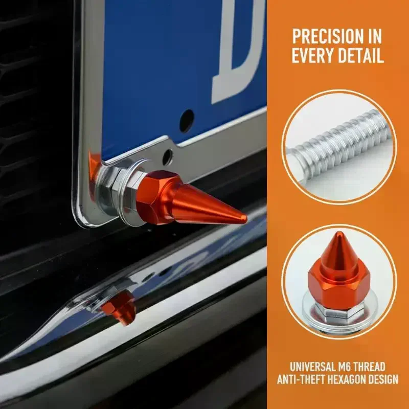 4Pcs Colorful M6 License Plate Fixing Plate Screw M6 Threaded Pointed Aluminum Alloy Fasteners Universal Car Styling Gasket