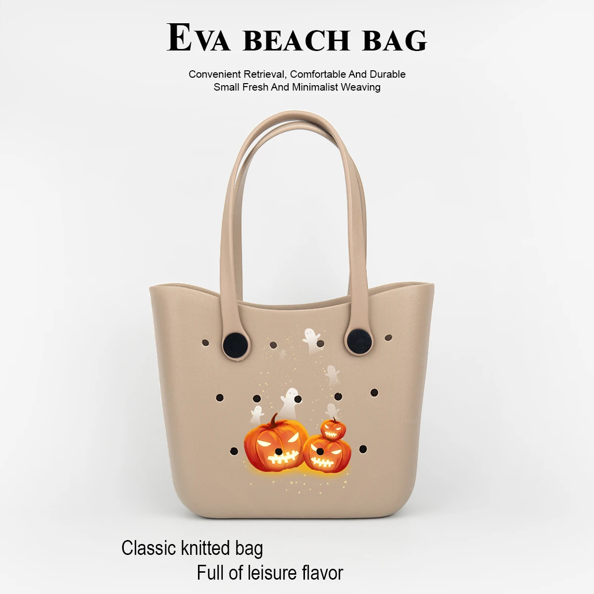 Women's Large-Capacity Halloween Pumpkin Print Eva Bag, Portable and Suitable for Daily Commuting, Travel, Vacation, Camping, Sports, Beach Use, Hole-In-The-Wall Beach Bag, Suitable for Halloween Gifts, Versatile for All Seasons, Detachable Handle, Open-Top, Durable, Breathable, Waterproof, Reusable, Large Capacity for Holding Snacks, Candies, Books, Tablets, Phones, Water Bottles, Meets Daily Life Needs