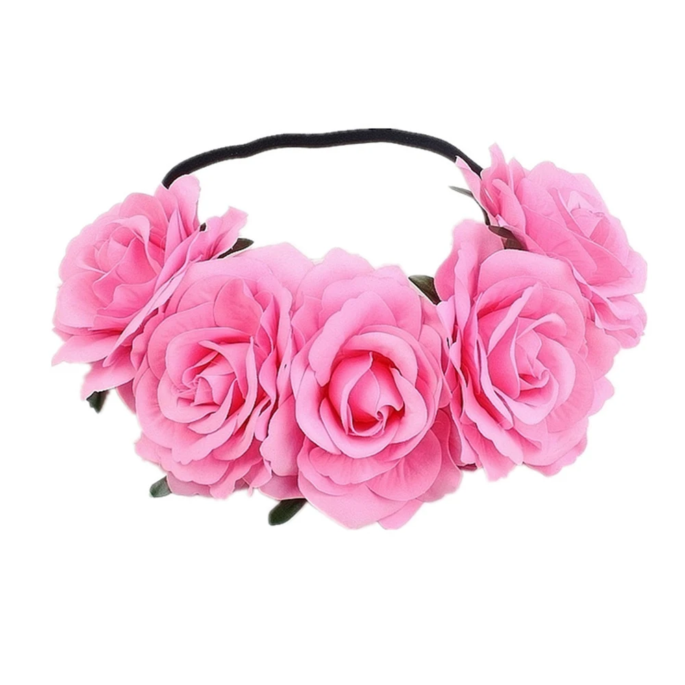 Bohemia Floral Headband Big Red Rose Flower Hairhead Accessories Women Girls Bridemaids Wreath Party Hair Ornaments Floral Beach