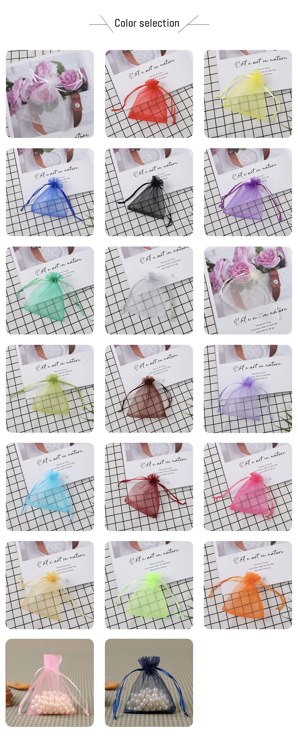 100 Teile/los 7x9 9x12 10x15 13x18CM Organza Beutel Schmuck Tasche hochzeit Party Dekoration Drawable Taschen Geschenk Beutel Schmuck Verpackung – Detail 3