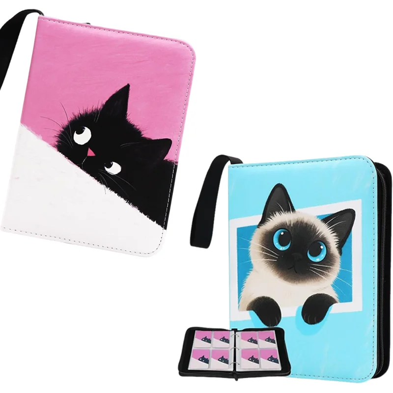 

Cute Cat Card Album Anime 9 Grid Storage Binder Holds 400 Cards Stylish Leather Material For Trading and Game Card Sets