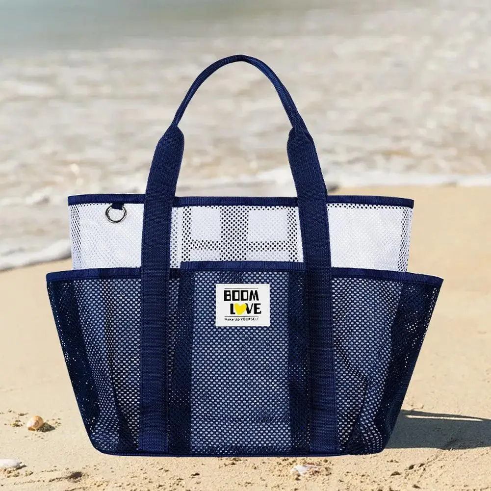 

Сверхлегкая сетчатая сумка-тоут из полиэстера для пляжа, бассейна, спортзала, путешествий, дышащая, быстросохнущая, с несколькими карманами, органайзер, сумка для купальников U6W9