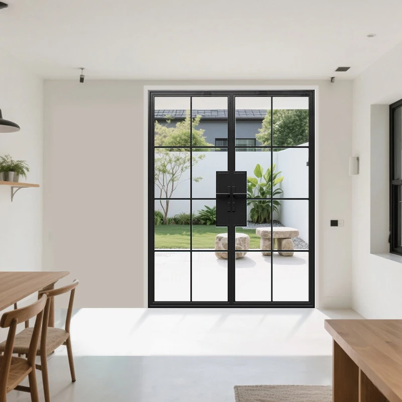 Custom Color Design French Style 61*81 Inch Windproof Noise Reduction Steel Frame Doors With Glass