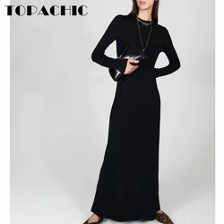 9.22 TOPACHIC-Women Clothes Simple Elegant Wool Blend Knitted Long Dress Long Sleeve Soft Comfortable All-matches Long Dress