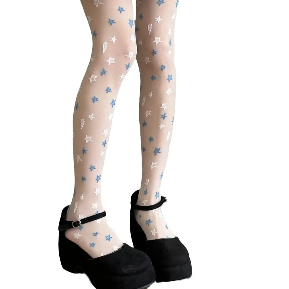 Lolita White Stockings Star Thin Women Socks Maid Cosplay Costumes Accessories Sexy Girl Tights