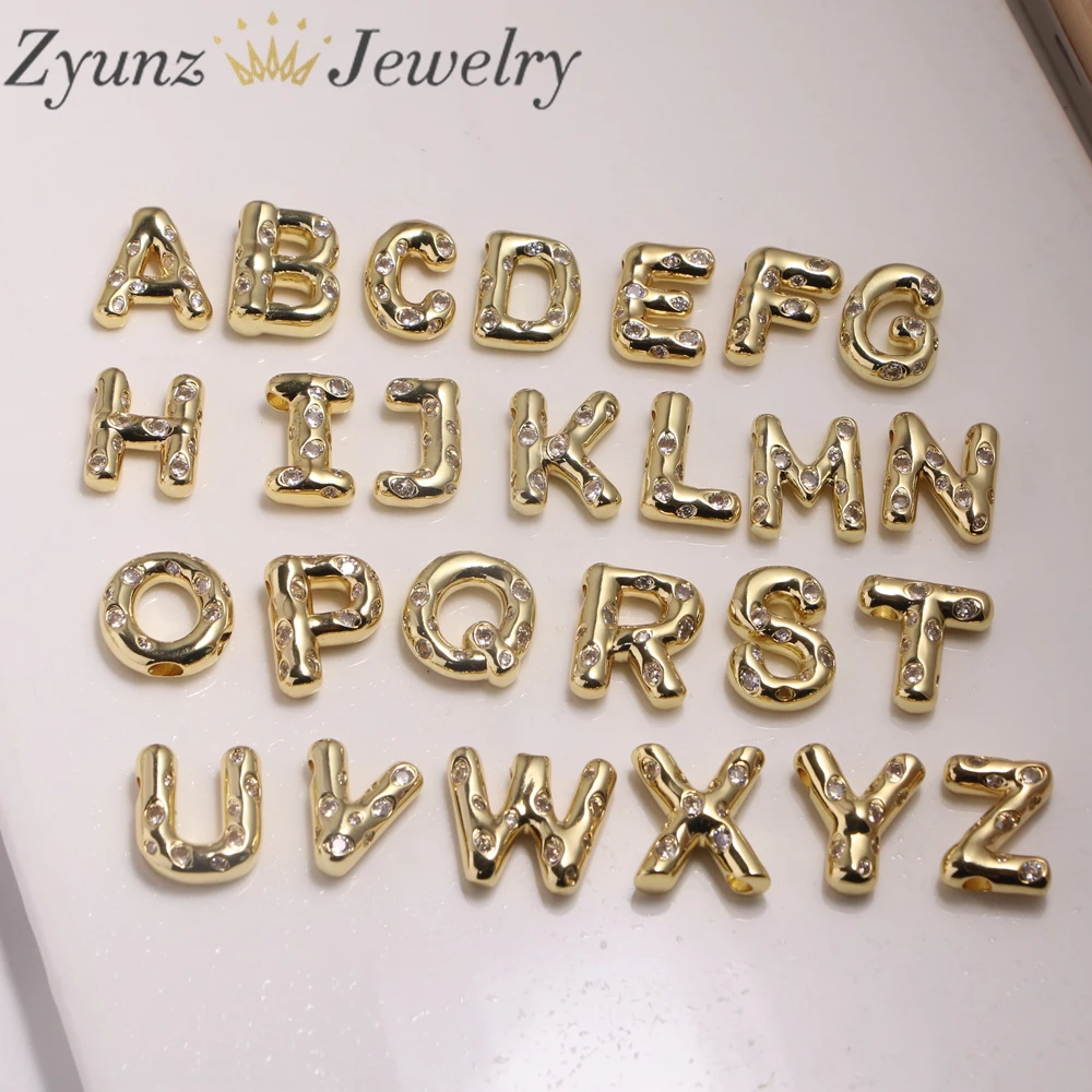 26PCS, Delicate 26 gold color zircon letter pendant for women handmade DIY necklace jewelry accessories