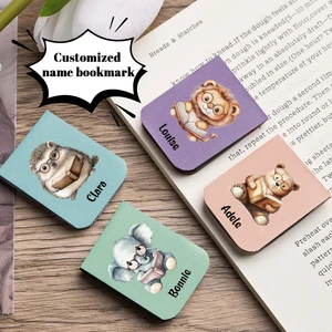 1pc Name Bookmark with Cute animals,Custom Leather Cute animals Bookmark,Personalized Magnetic Bookmark,Book Lover Birthday Gift