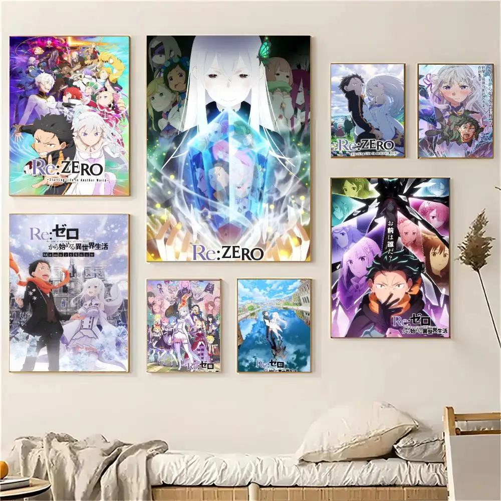 ReZero Anime Fantasy Isekai Poster Self-adhesive Decal Living Room Bedroom Party Bar Decor Moisture-proof Fade-resistant