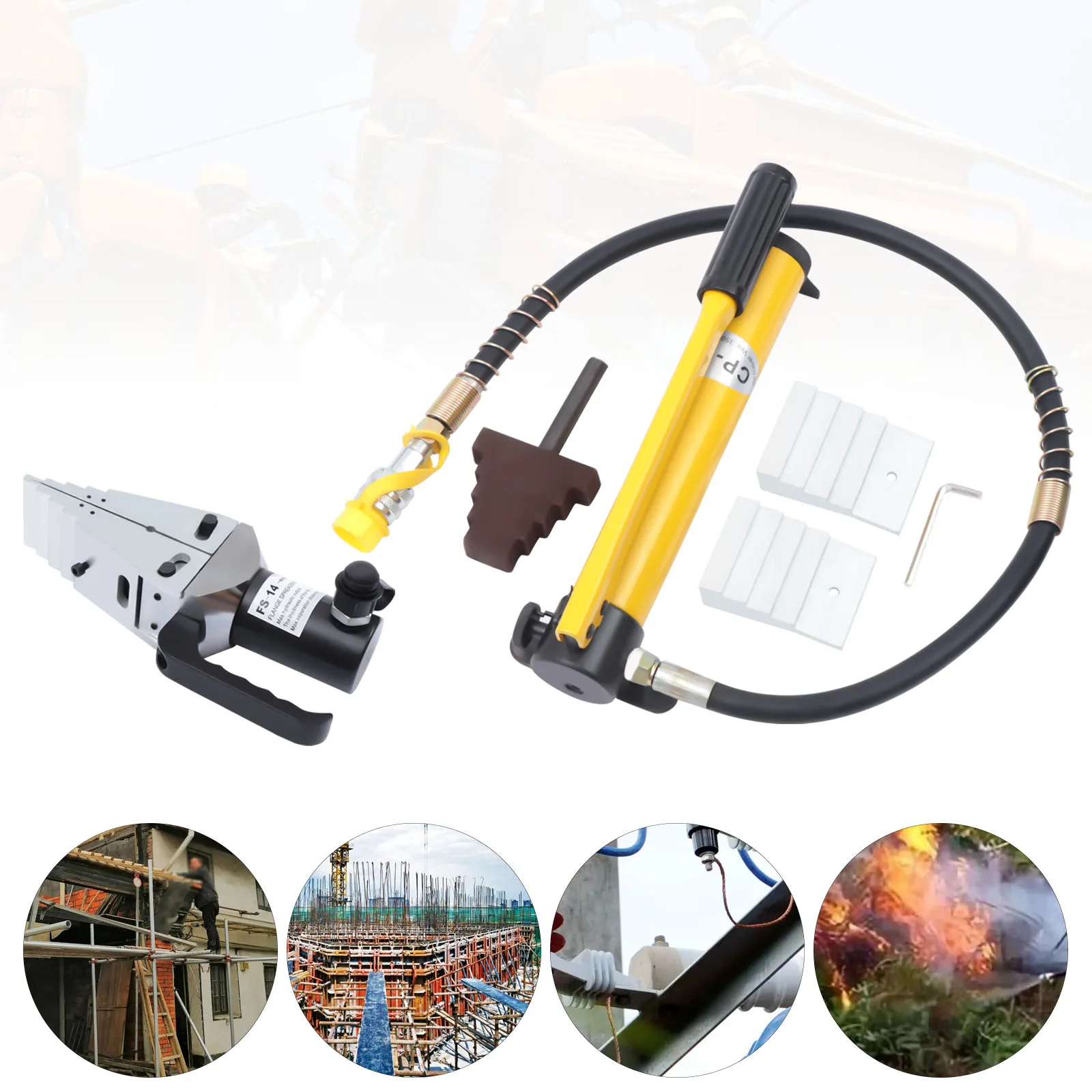 FS-14 Hydraulic Flange Spreader, Industrial Flange Separator Tool, 14-Ton Manual Pump, 81mm Max Separation with Stepped Block ﻿