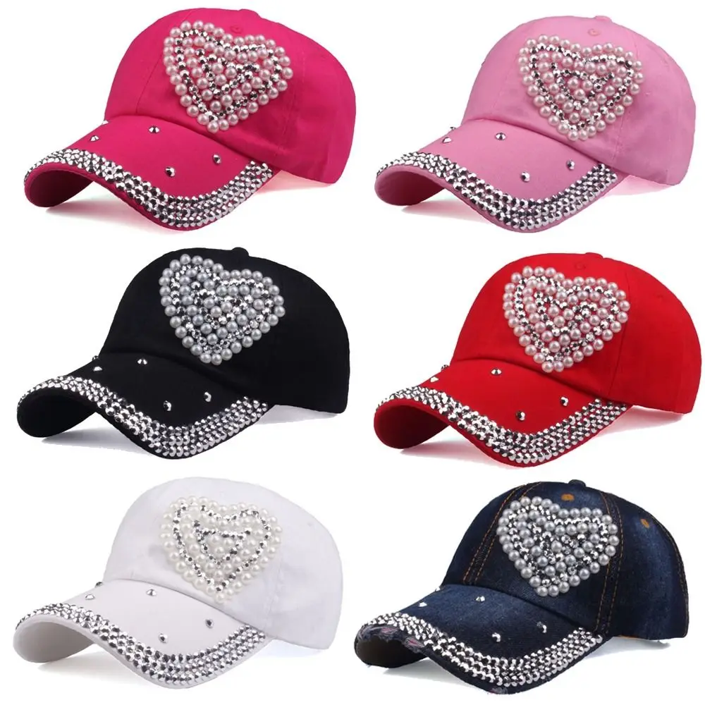 NEW Children Fashion Adjustable Heart Shaped Rhinestones Studded Peaked Cap Hat Kids Cotton Baseball Cap Winter Hat Cap