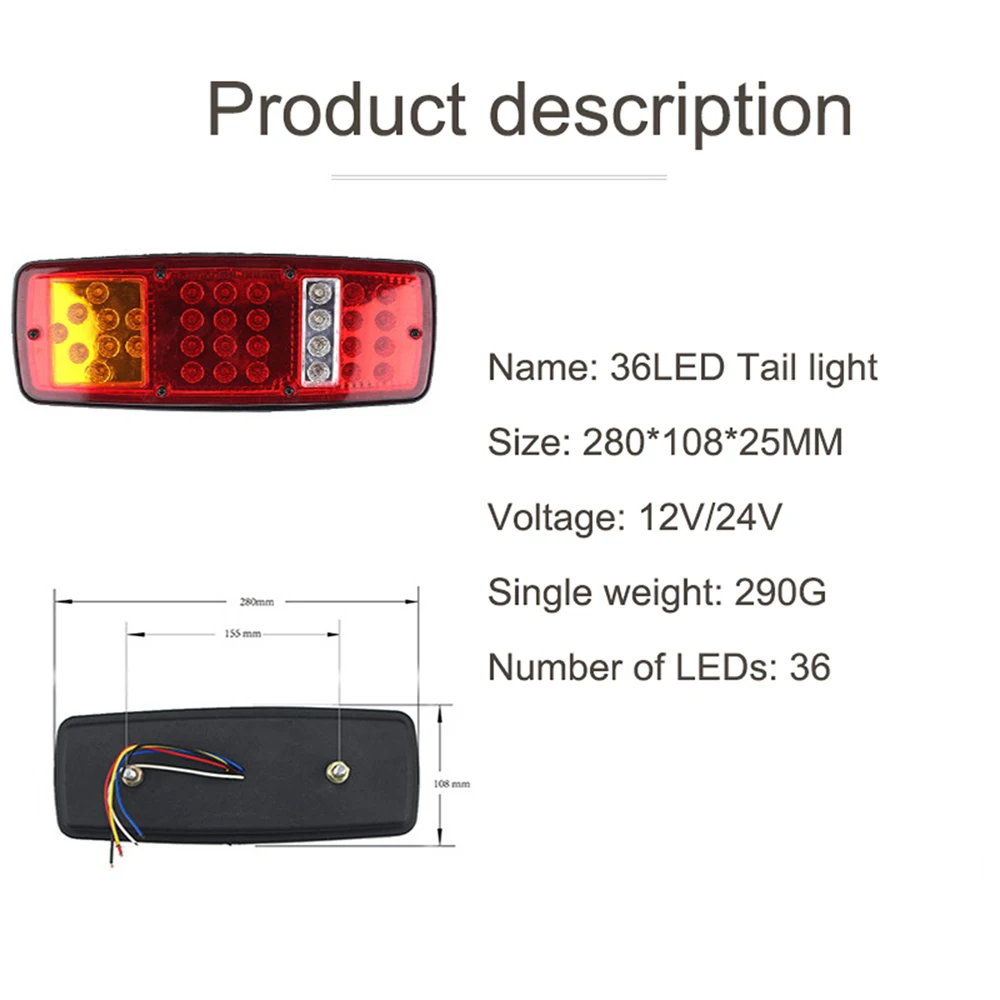 NLpearl 2x Durable Waterproof LED Tail Light for Truck Trailer ATV Caravan Rear Brake Light Stop Reverse Lamp Car Light Assembly