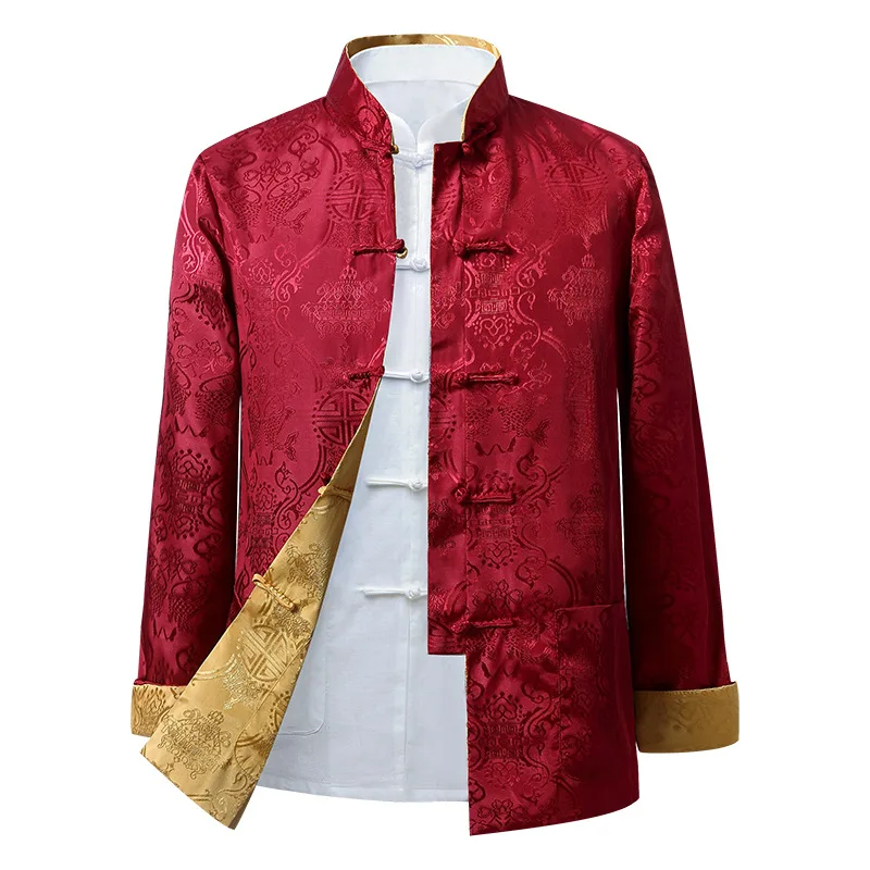 

Мужская верхняя одежда в традиционном китайском стиле: костюм Ханьфу, куртка Тан, новогодняя одежда, двусторонняя куртка с длинными рукавами, пальто для кунг-фу