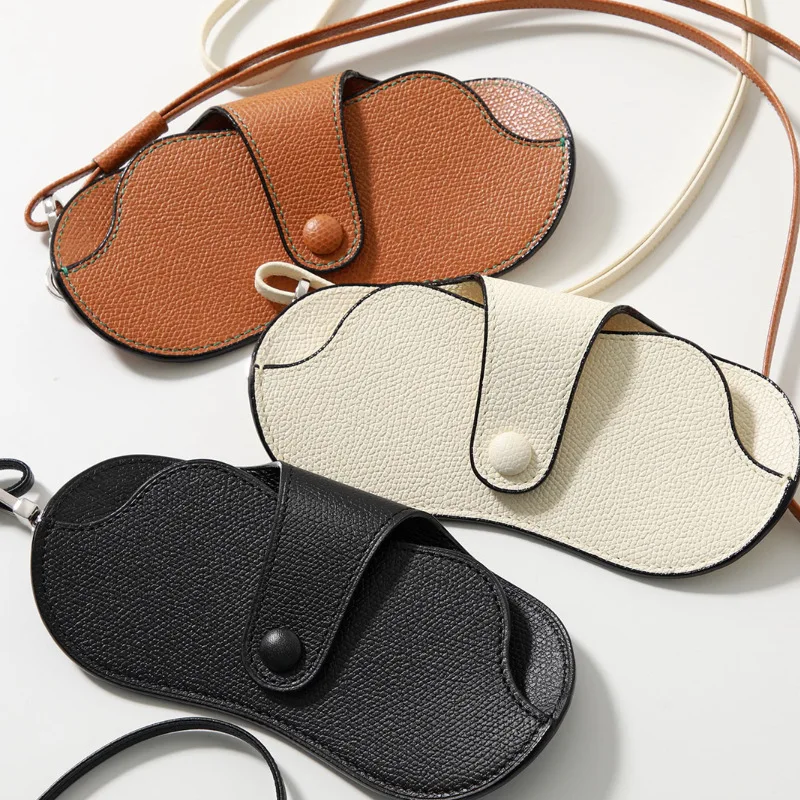 

Simple Neck Lychee Pattern Glasses Bag, Portable Hanging Bag When Going Out, Glasses Bag, Color Matching PU Leather Glasses Clip