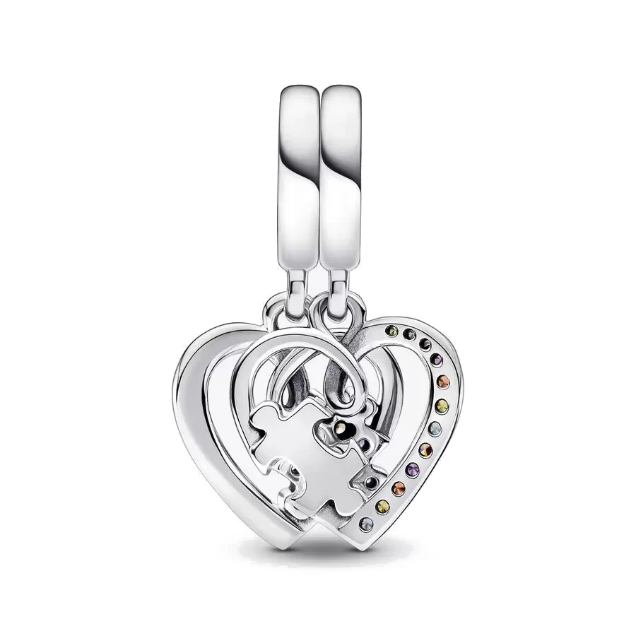 925 Silver Plated Sterling Puzzle Piece Hearts Splittable Friends Bead Fit Original European Bracelets Charm Jewerly Accessories image 3