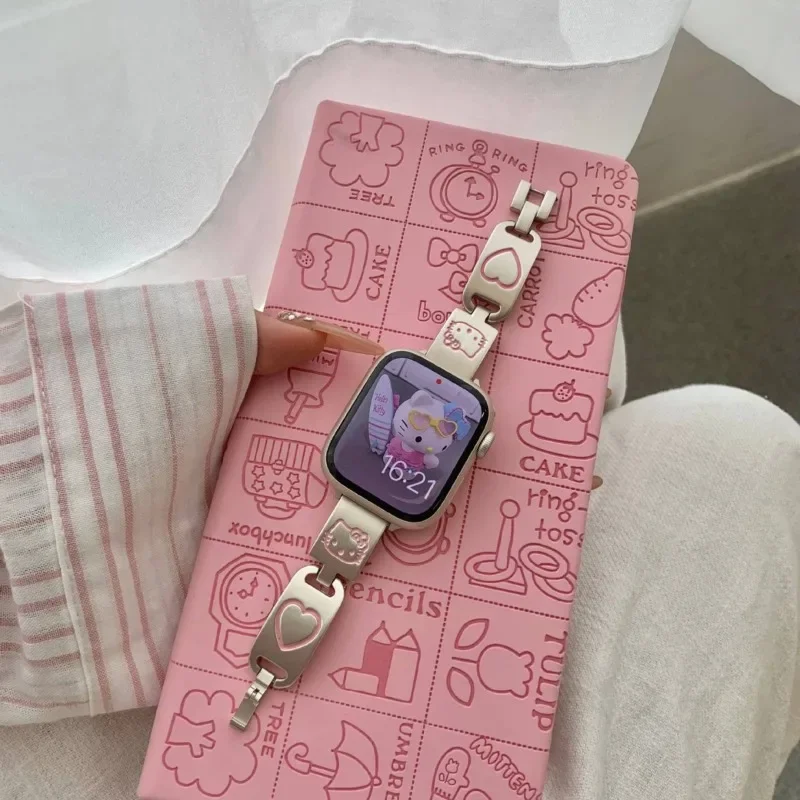 Sanrio Hello Kitty Metalen Band Voor Apple Horloge 49Mm 45Mm 44Mm 42Mm 41Mm 40Mm 38Mm Smartwatch Polsband Voor Iwatch 6 5 4 3 2 1