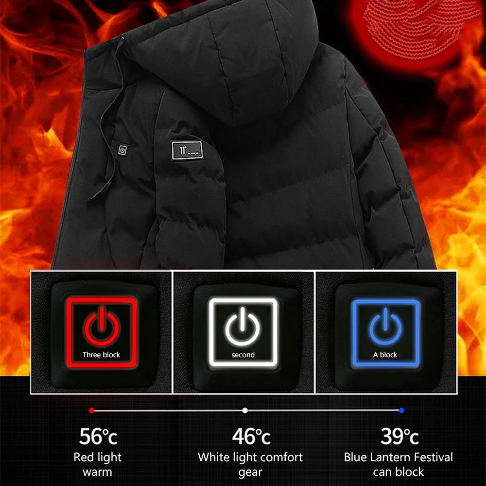 4 Areas Heated Jackets Men Women USB Single Control Smart Heating Cotton Clothing Heated Vest Constant Temperature Hooded Jacket