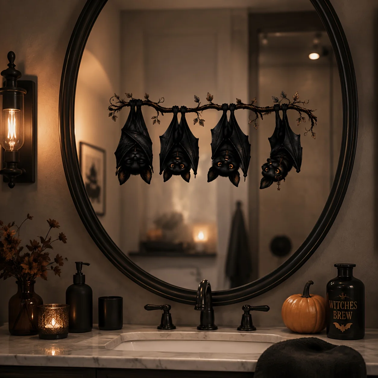 1PC Halloween Hanging Bat Wall Decal | Black Bat Branch Wall Sticker | Self-Adhesive Removable Halloween Home Decor