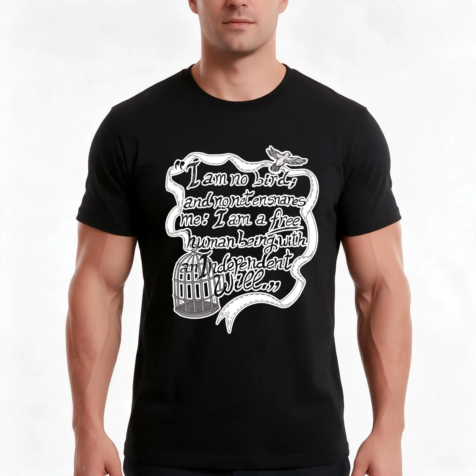 I am no bird // Jane Eyre T-Shirt Summer Casual Cotton Tee Oversized Streetwear Tops Vintage Graphic Print Unisex Men Women