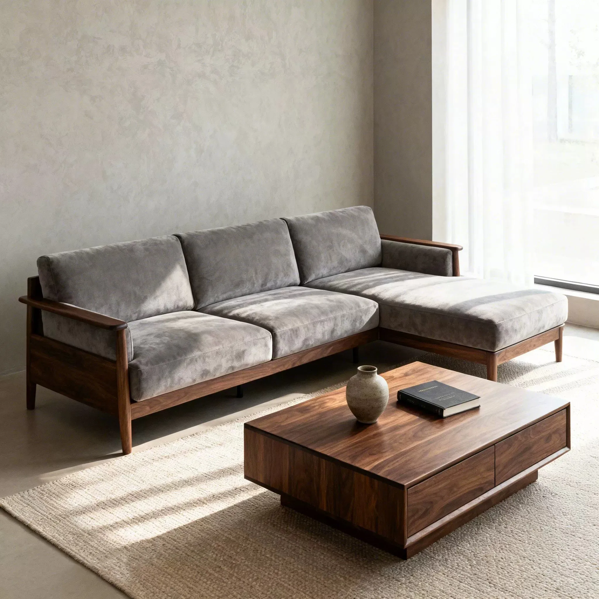 Black walnut sofa modern minimalist aesthetics living room home straight row fabric sofa
