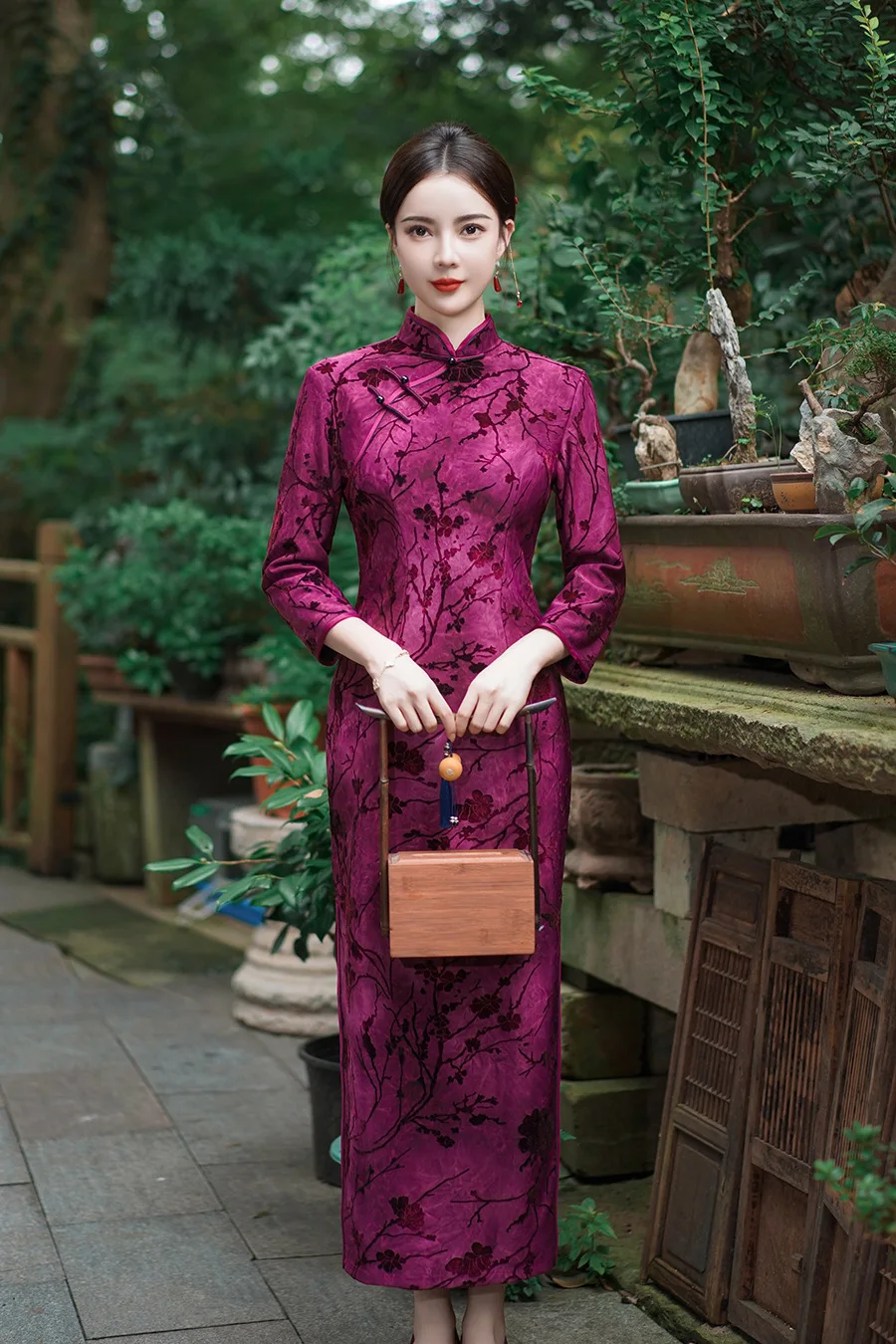 5 Color Women Plus Size Flocking Cheongsam Improved Winter Dress Chinese Traditional Evening Dresses Show Long Qipao Costume