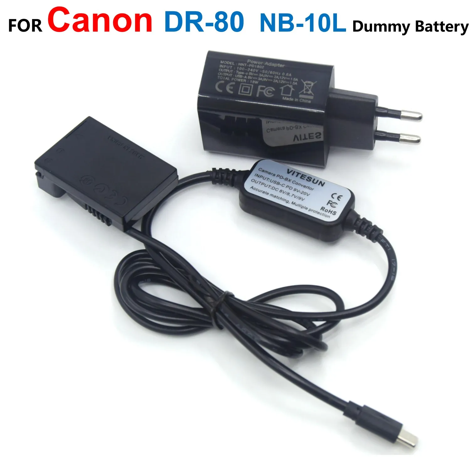 

DR-80 DC Coupler NB-10L Dummy Battery+USB Type-C Charger Cable+PD Charger For Canon G1X G3X G15 G16 SX50 SX60 HS SX60HS SX50 HS