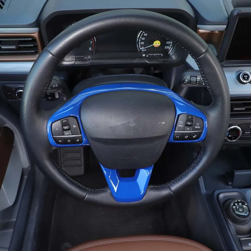 لفورد مافريك مافريك 2022 2023 2024 عجلة القيادة إطار الزخرفية عجلة توجيه سيارة مفتاح الإطار الزخرفية ABS الأزرق 2 قطعة #4