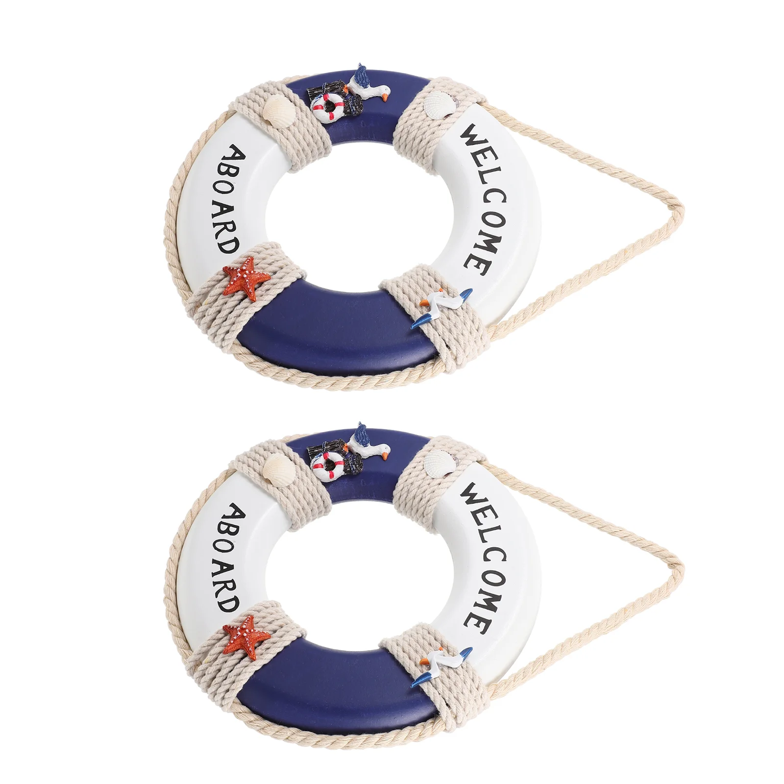 2 Pcs Decorate Wooden Life Buoy Emblems Ocean Eucalyptus Nautical Hanging Sign Garden Decors