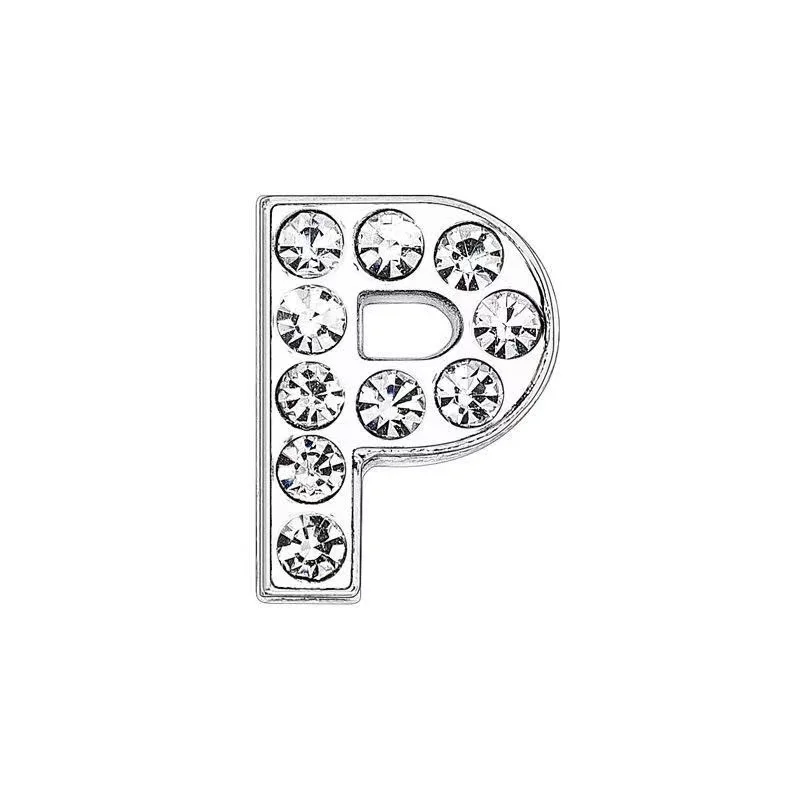 Breloques avec Lettres Coulissantes en Strass pour Bijoux de 8mm, Bracelet pour Femme, Alphabet P, Collier en Cuir pour Animaux de Compagnie, Accessoires de Bricolage, 1 Pièce